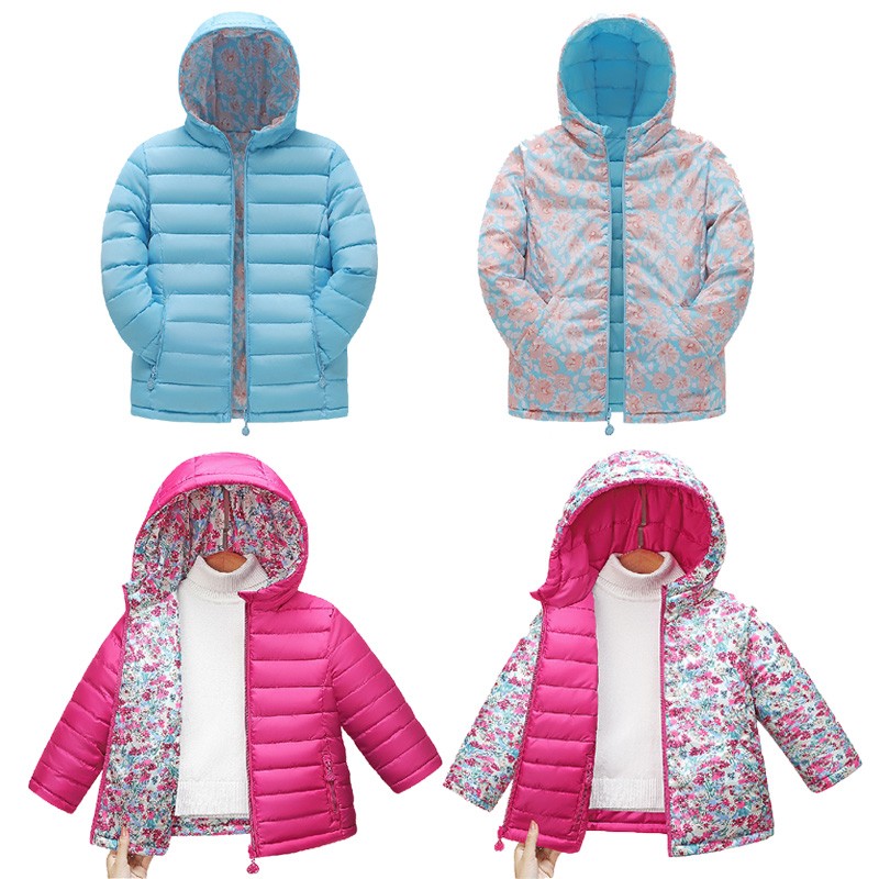 Lote de prendas en stock Chaquetas de invierno con relleno de cremallera y capucha reversibles de poliéster para niñas jóvenes