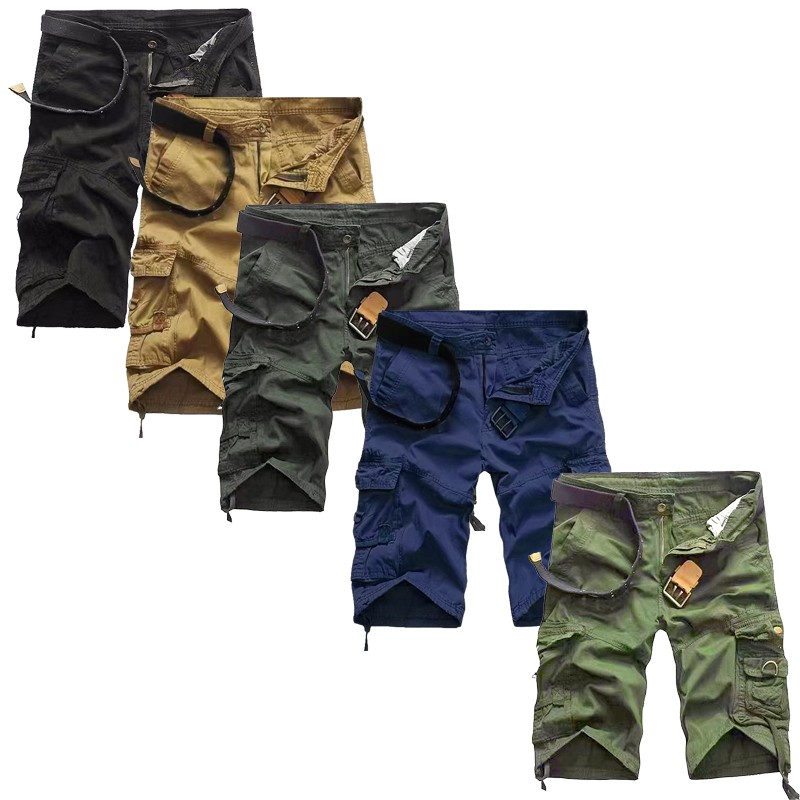 Running Production Pantalones cortos tipo cargo informales de algodón con ocho bolsillos para hombre