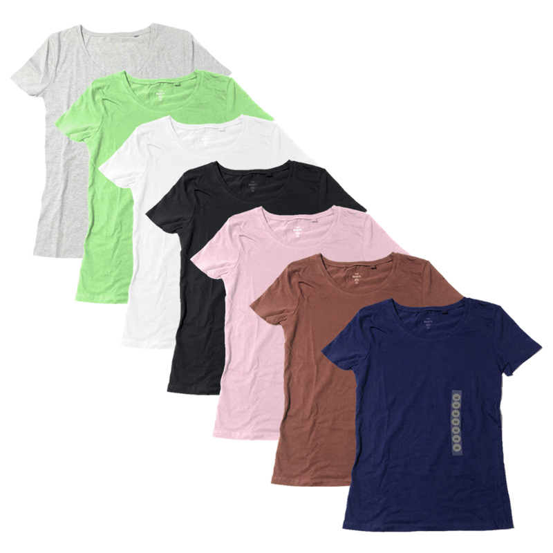 Liquidation Stock Bangladesh Ladies Round Neck Side Seamed Cotton Tops Tee Shirts